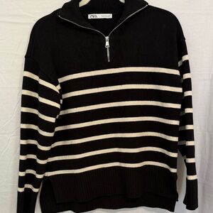 Zara Men's Sweater with Black and White Stripes